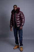 Men’s Aspen Leather Bubble Bomber Jacket [Burgundy]