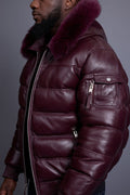 Men’s Aspen Leather Bubble Bomber Jacket [Burgundy]