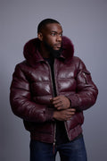 Men’s Aspen Leather Bubble Bomber Jacket [Burgundy]