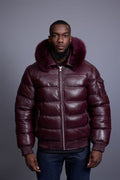 Men’s Aspen Leather Bubble Bomber Jacket [Burgundy]