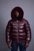 Men’s Aspen Leather Bubble Bomber Jacket [Burgundy]