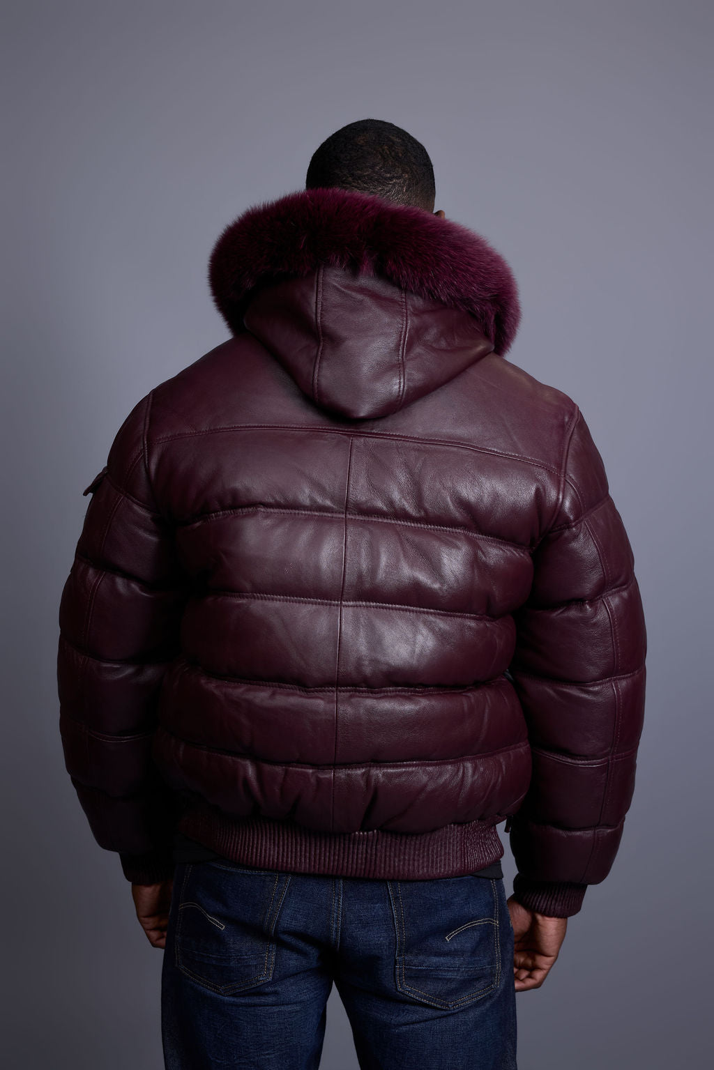 Men’s Aspen Leather Bubble Bomber Jacket [Burgundy]