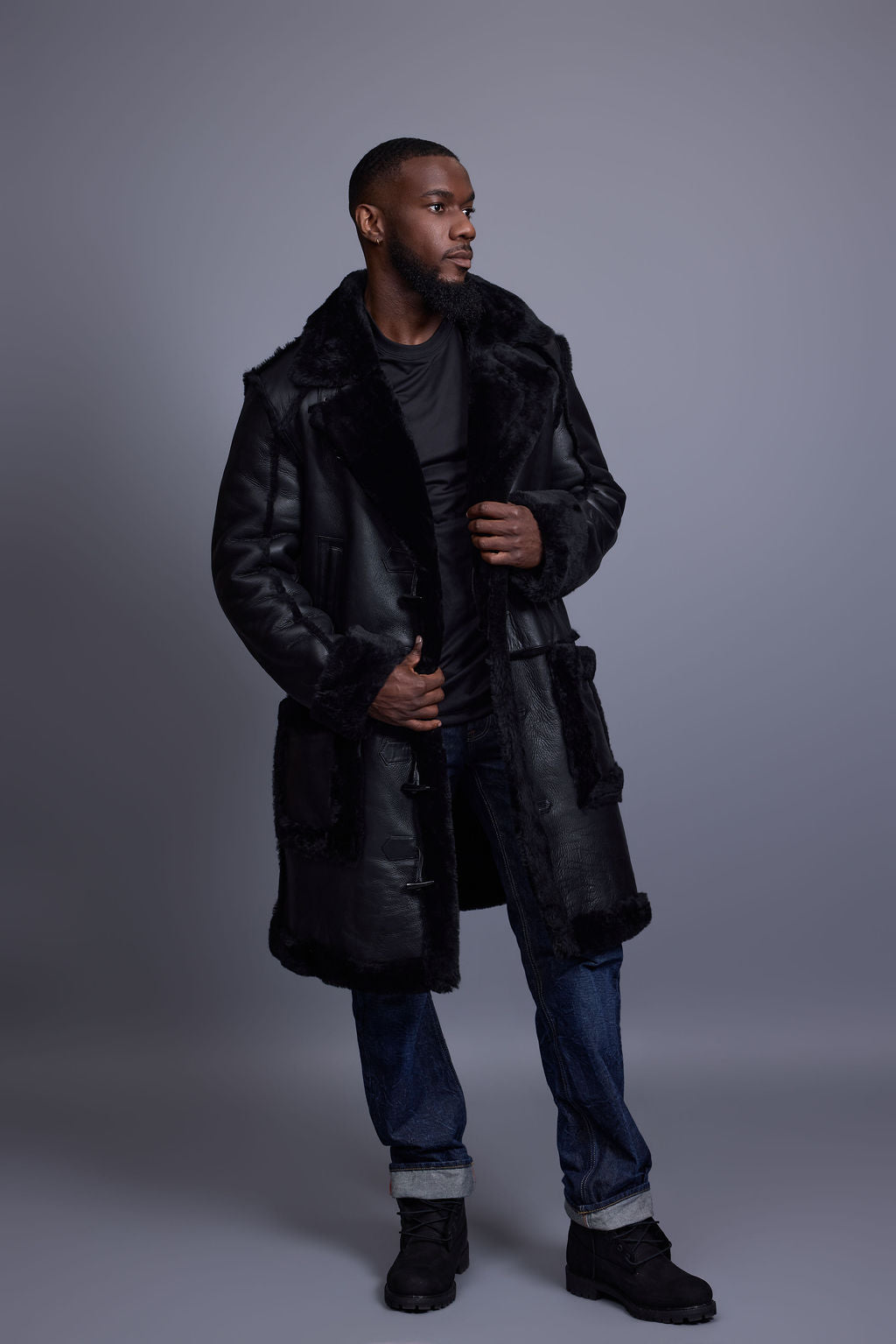 Men's Zeus Shearling Duffle Coat [Black]