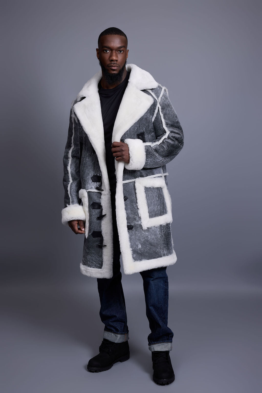 Men's Zeus Shearling Duffle Coat [Distressed Grey]