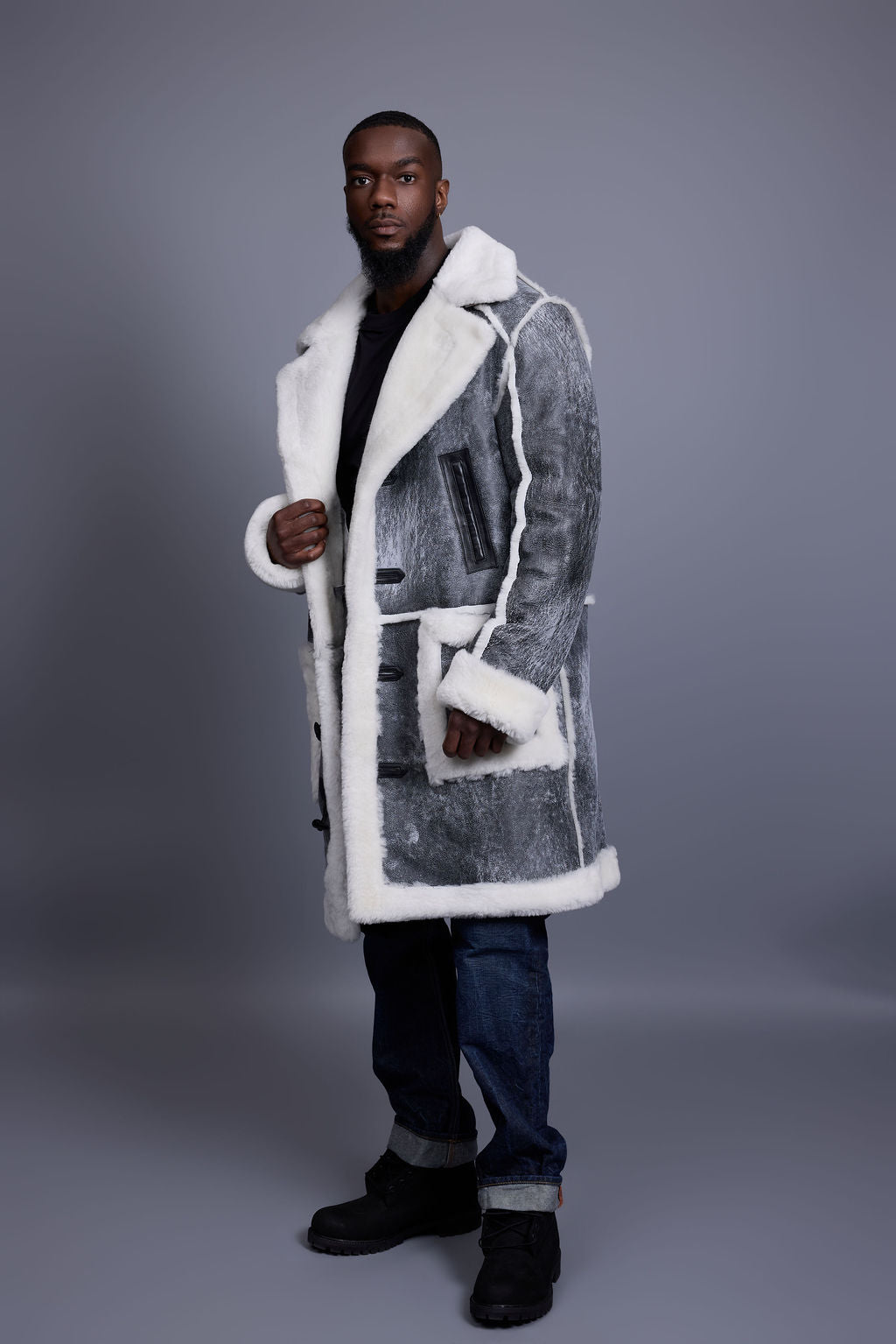 Men's Zeus Shearling Duffle Coat [Distressed Grey]
