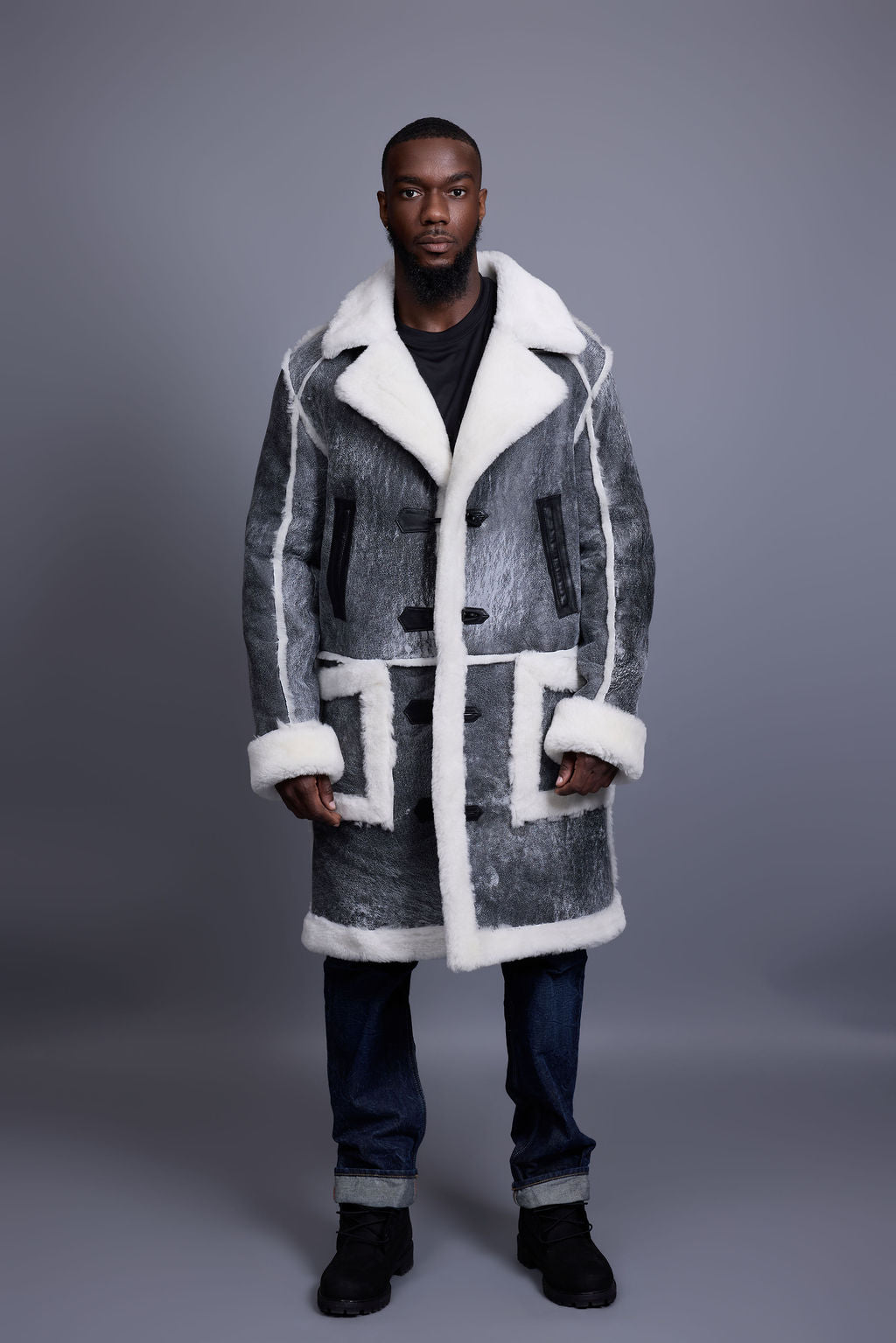 Men's Zeus Shearling Duffle Coat [Distressed Grey]