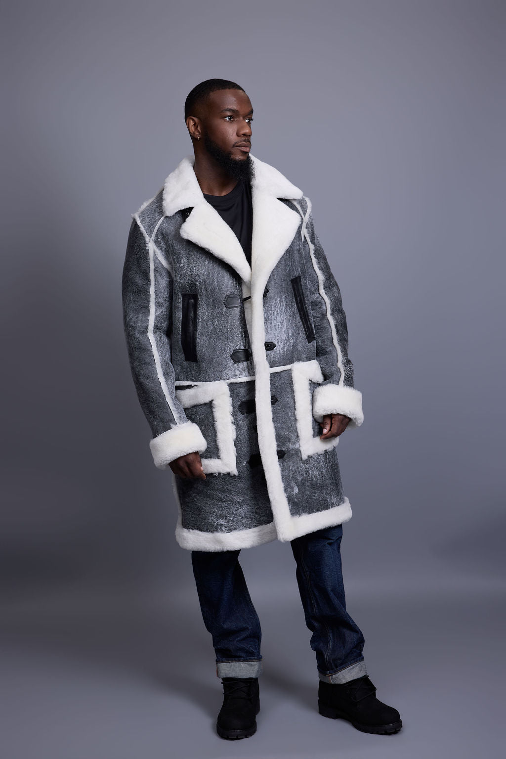 Men's Zeus Shearling Duffle Coat [Distressed Grey]