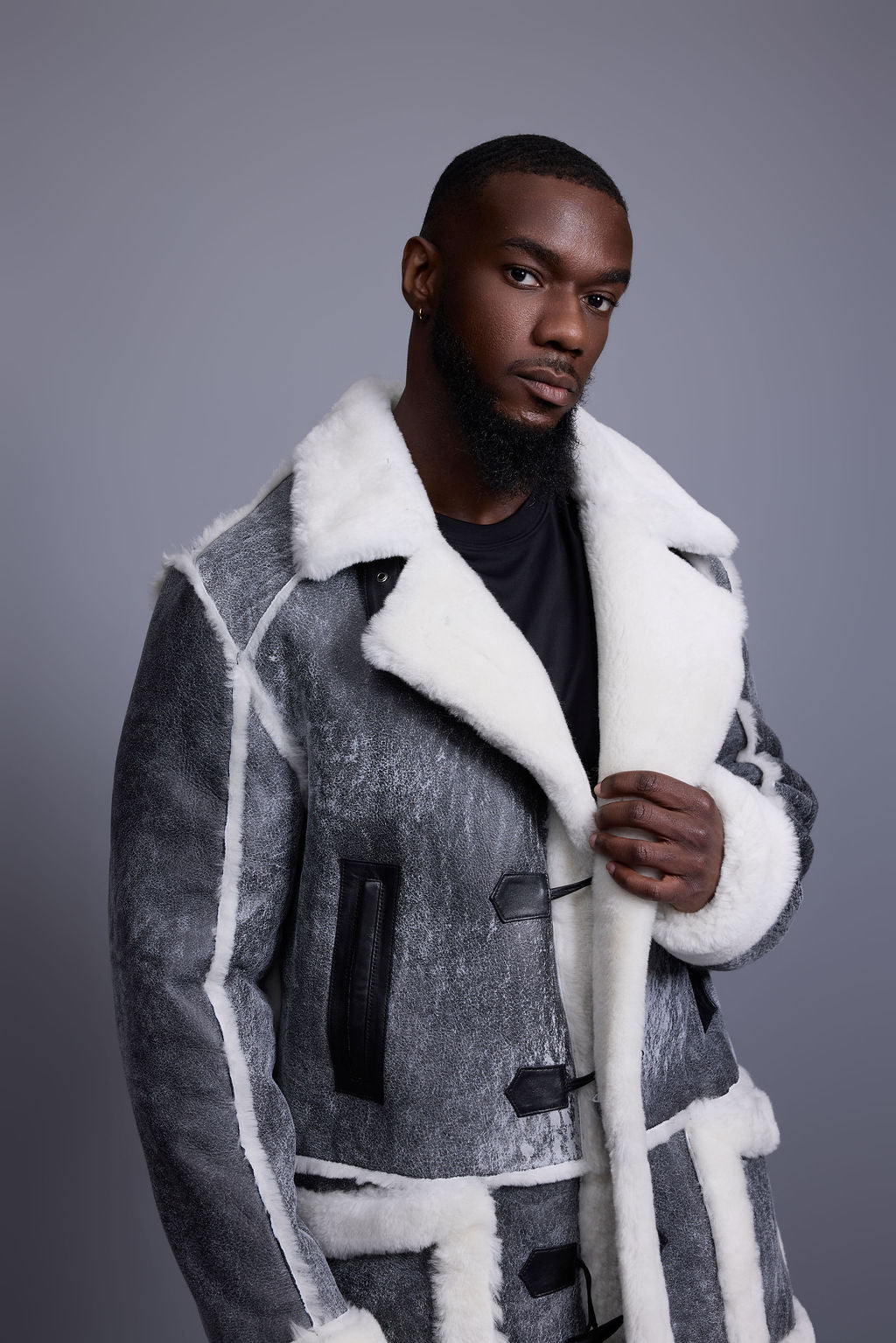 Men's Zeus Shearling Duffle Coat [Distressed Grey]