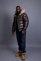 Men’s Aspen Leather Bubble Bomber Jacket [Chocolate/Crystal]