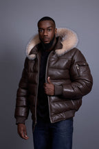 Men’s Aspen Leather Bubble Bomber Jacket [Chocolate/Crystal]