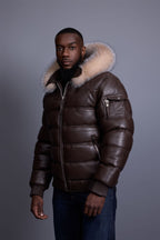 Men’s Aspen Leather Bubble Bomber Jacket [Chocolate/Crystal]