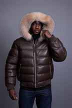 Men’s Aspen Leather Bubble Bomber Jacket [Chocolate/Crystal]