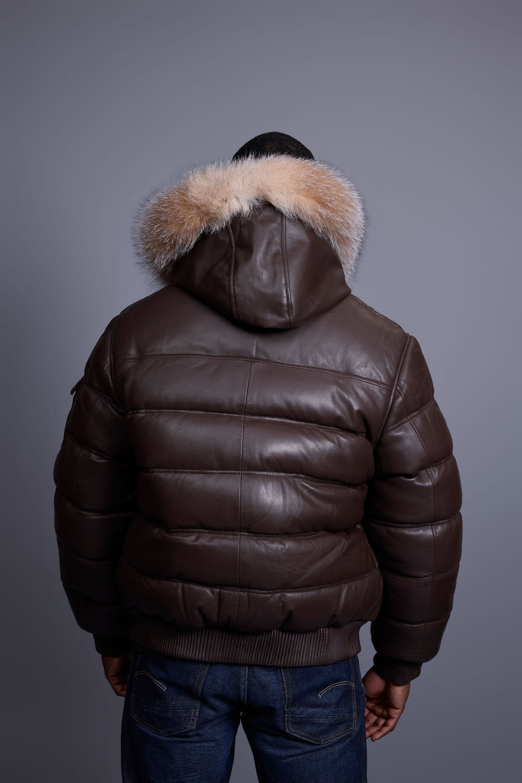 Men’s Aspen Leather Bubble Bomber Jacket [Chocolate/Crystal]