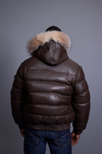Men’s Aspen Leather Bubble Bomber Jacket [Chocolate/Crystal]