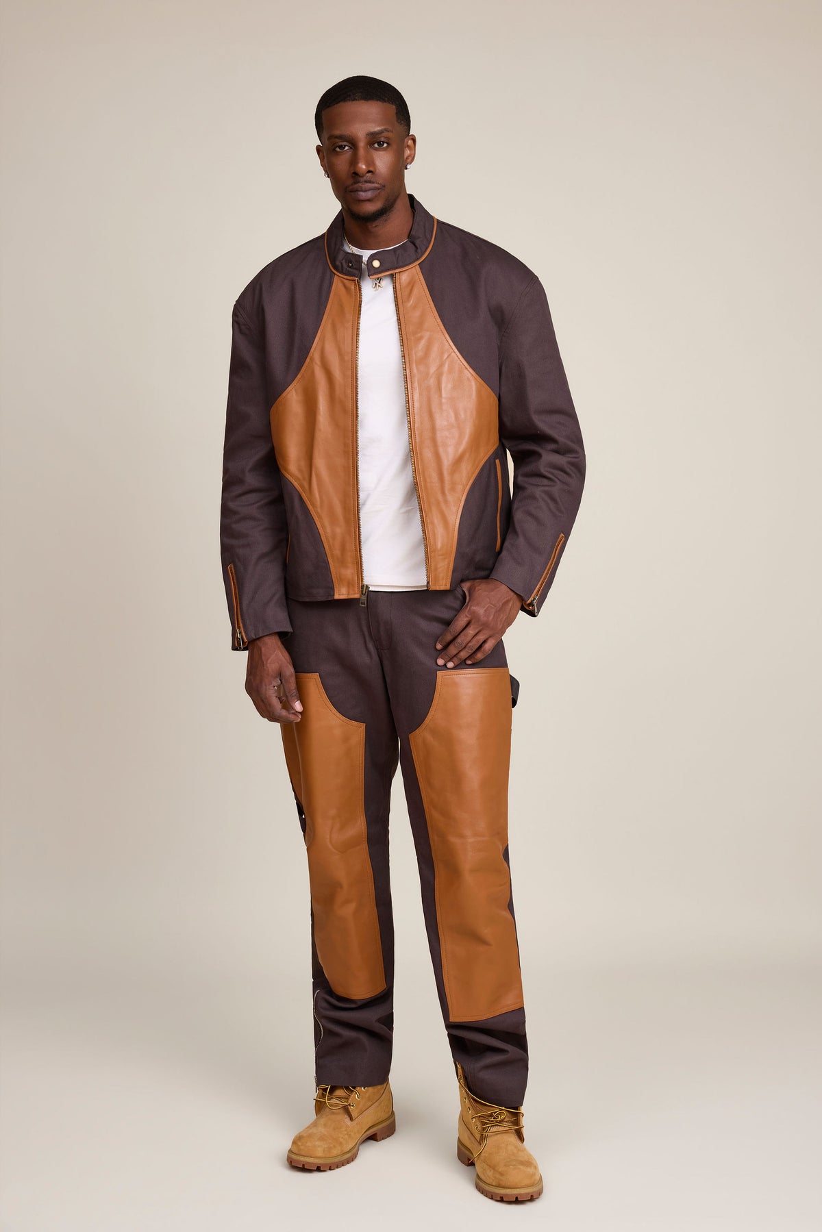 Men's Moto Set — Cotton Twill & Leather [Chocolate/Saddle]