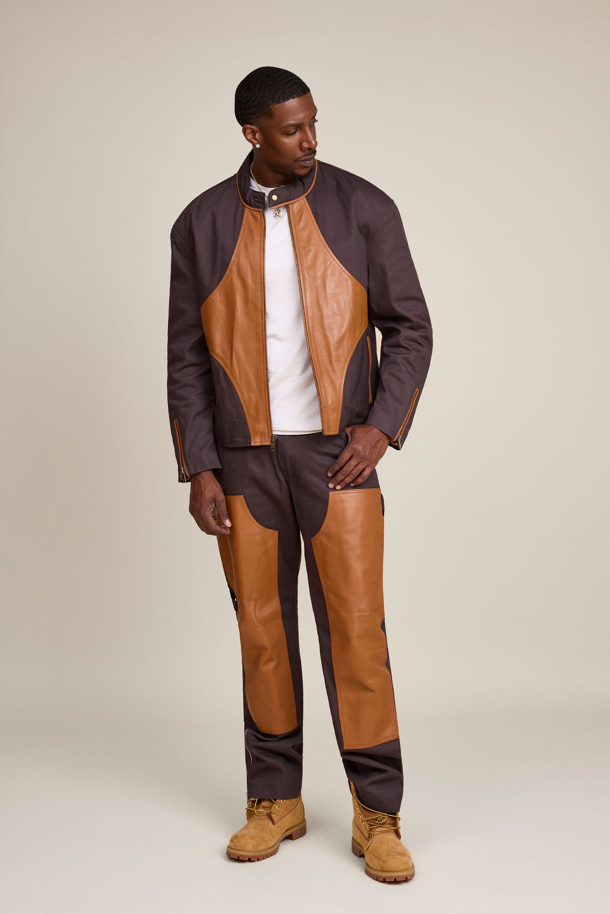 Men's Moto Set — Cotton Twill & Leather [Chocolate/Saddle]