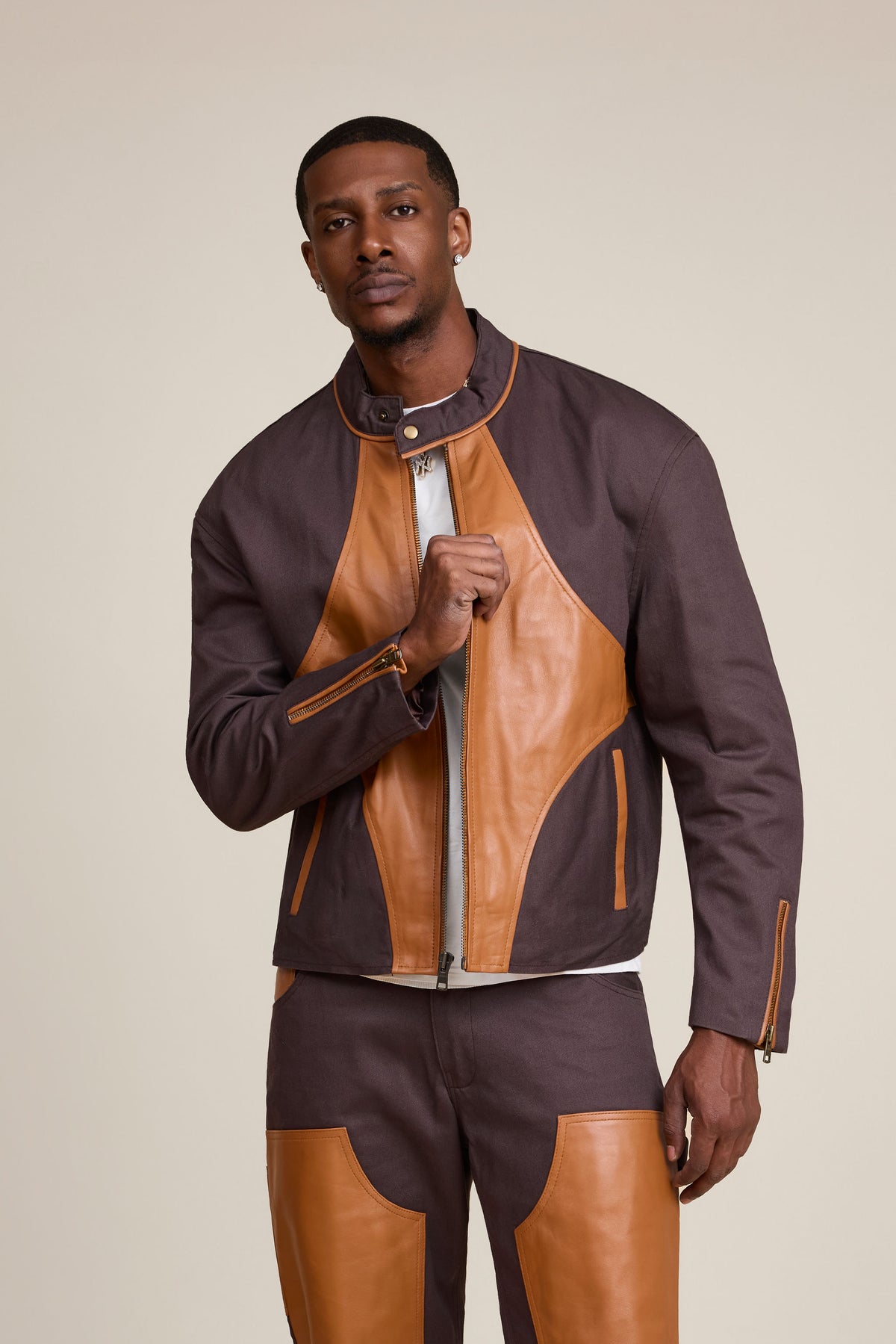 Men's Moto Set — Cotton Twill & Leather [Chocolate/Saddle]