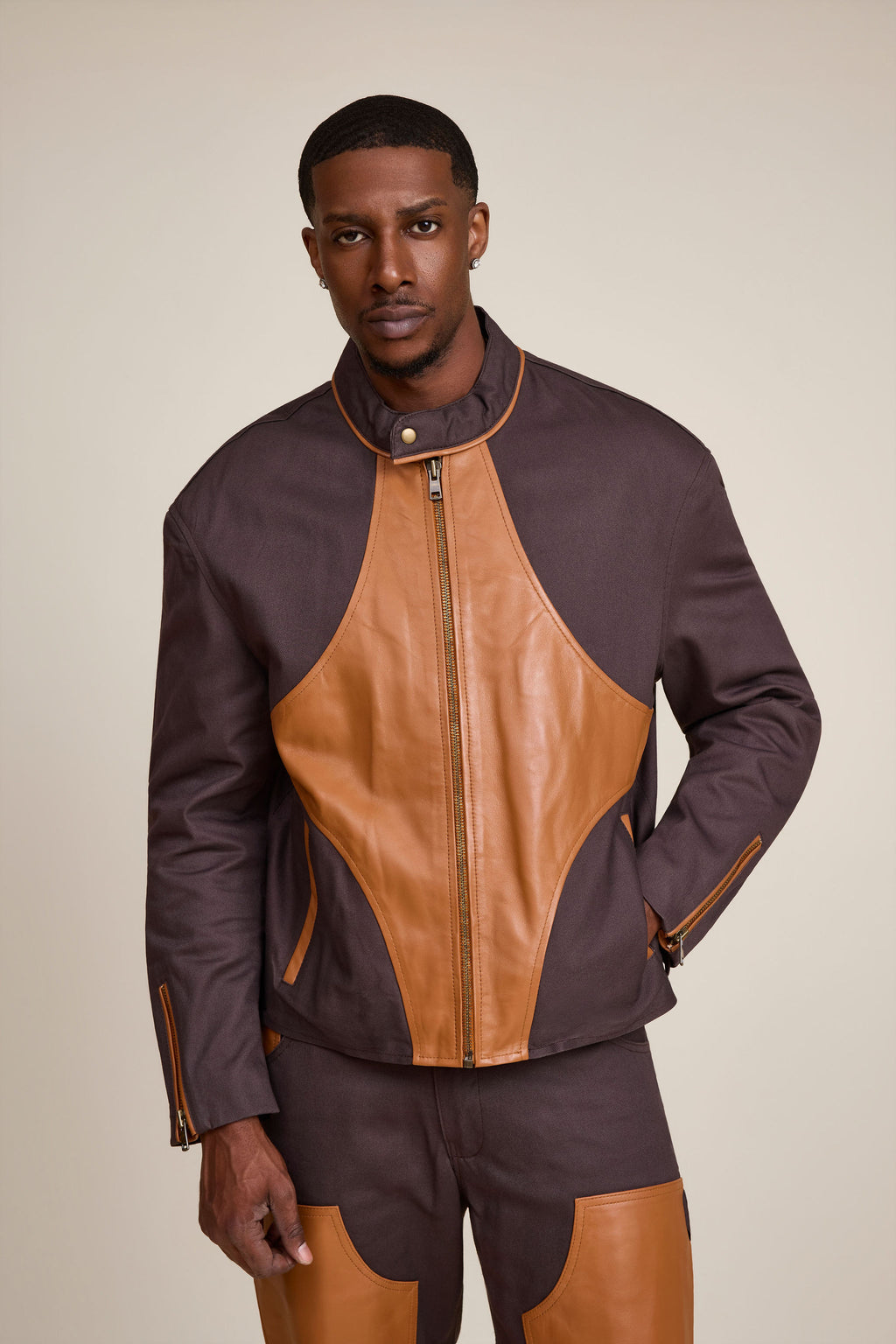 Men's Moto Set — Cotton Twill & Leather [Chocolate/Saddle]