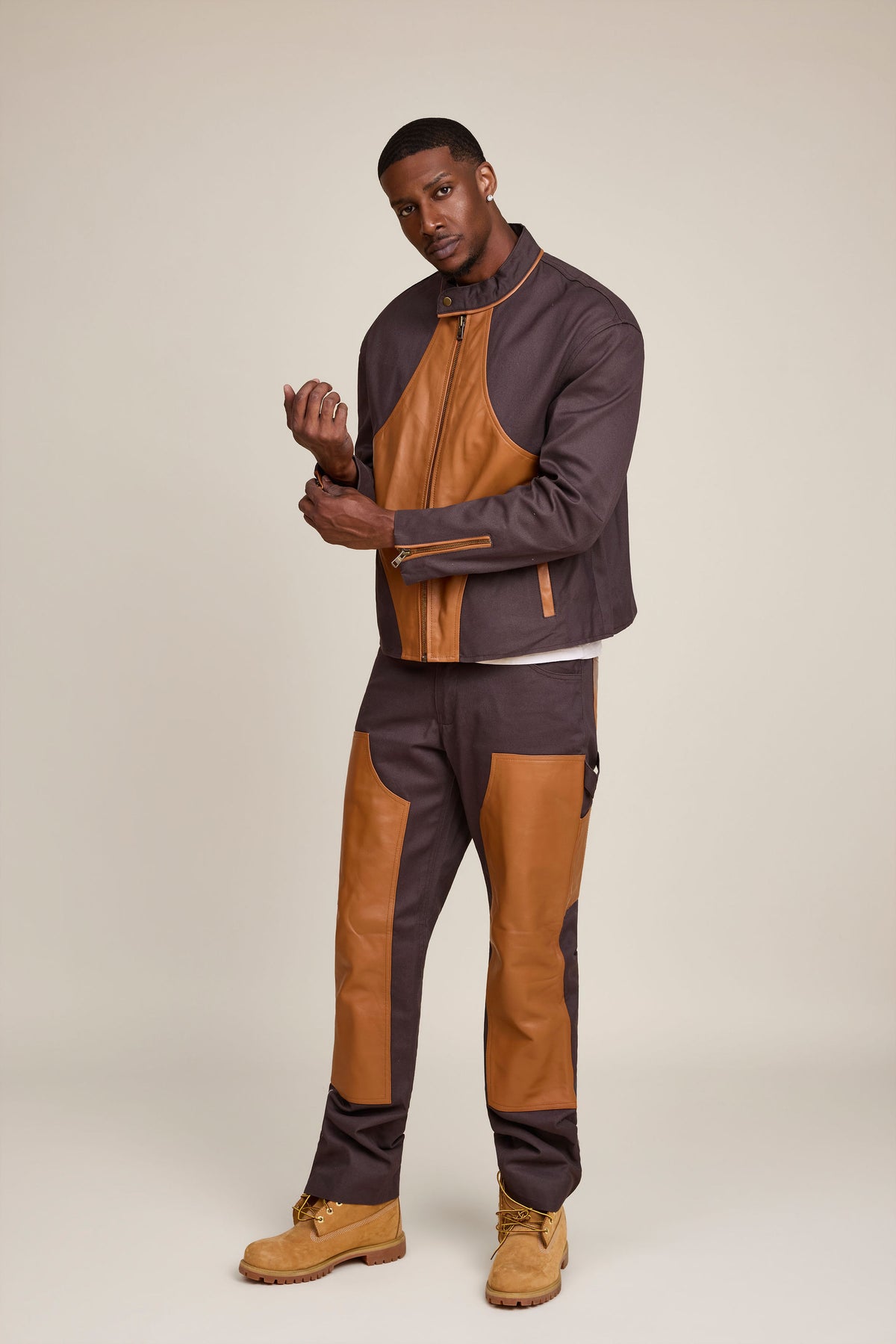 Men's Moto Set — Cotton Twill & Leather [Chocolate/Saddle]