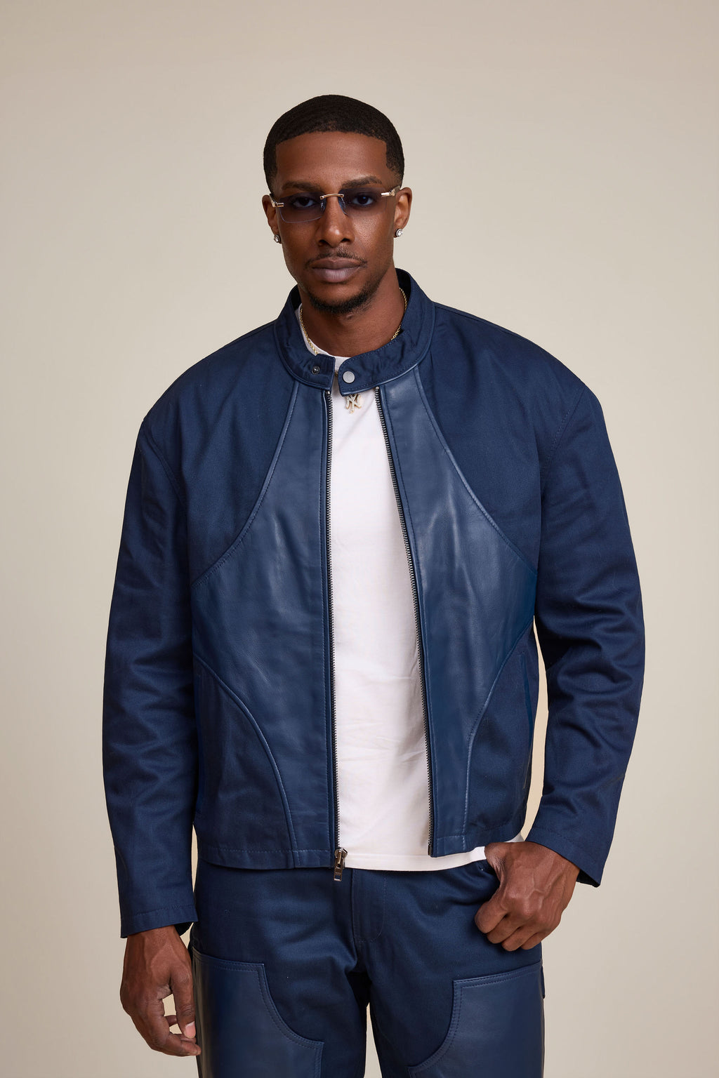 Men's Moto Set — Cotton Twill & Leather [Navy/Navy]