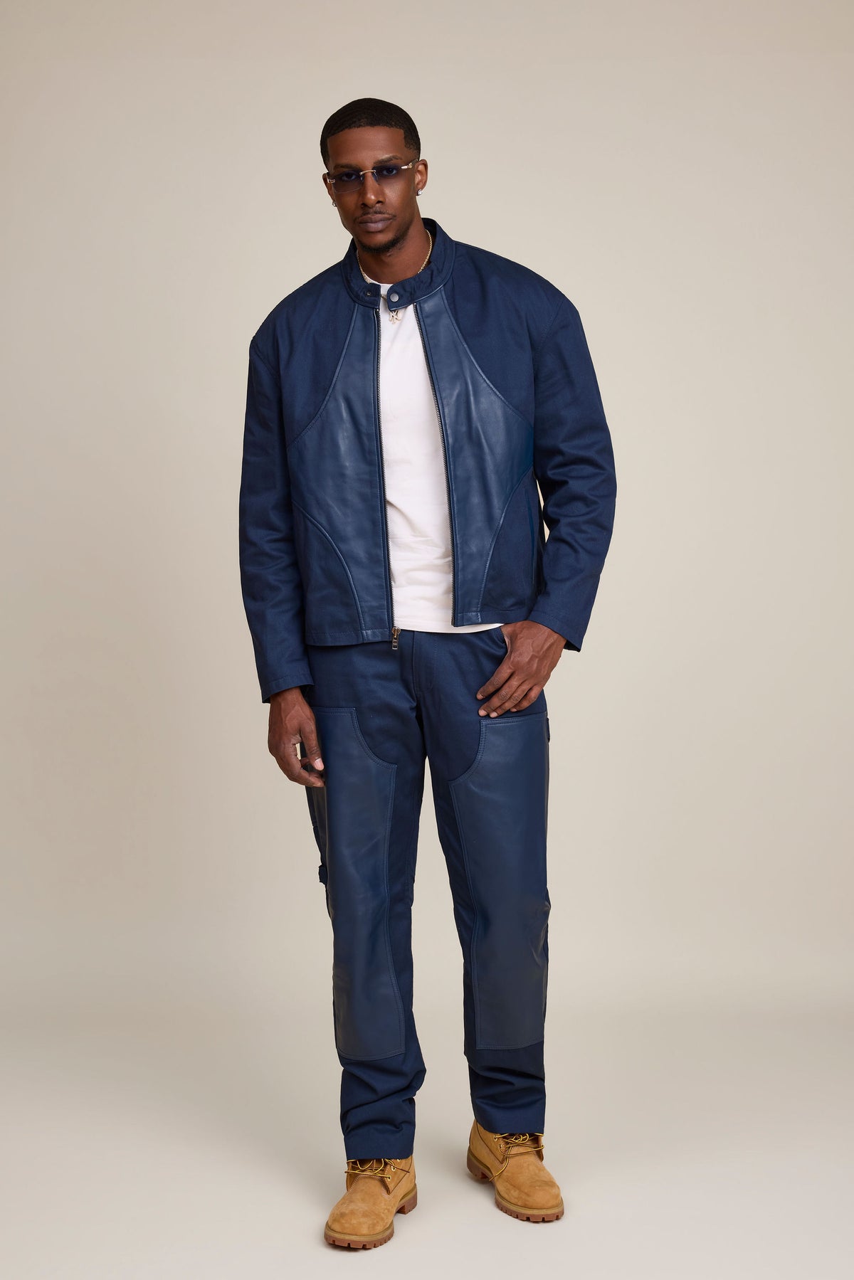 Men's Moto Set — Cotton Twill & Leather [Navy/Navy]