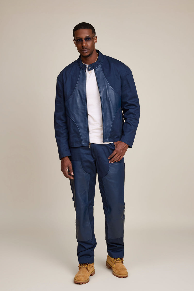 Men's Moto Set — Cotton Twill & Leather [Navy/Navy]