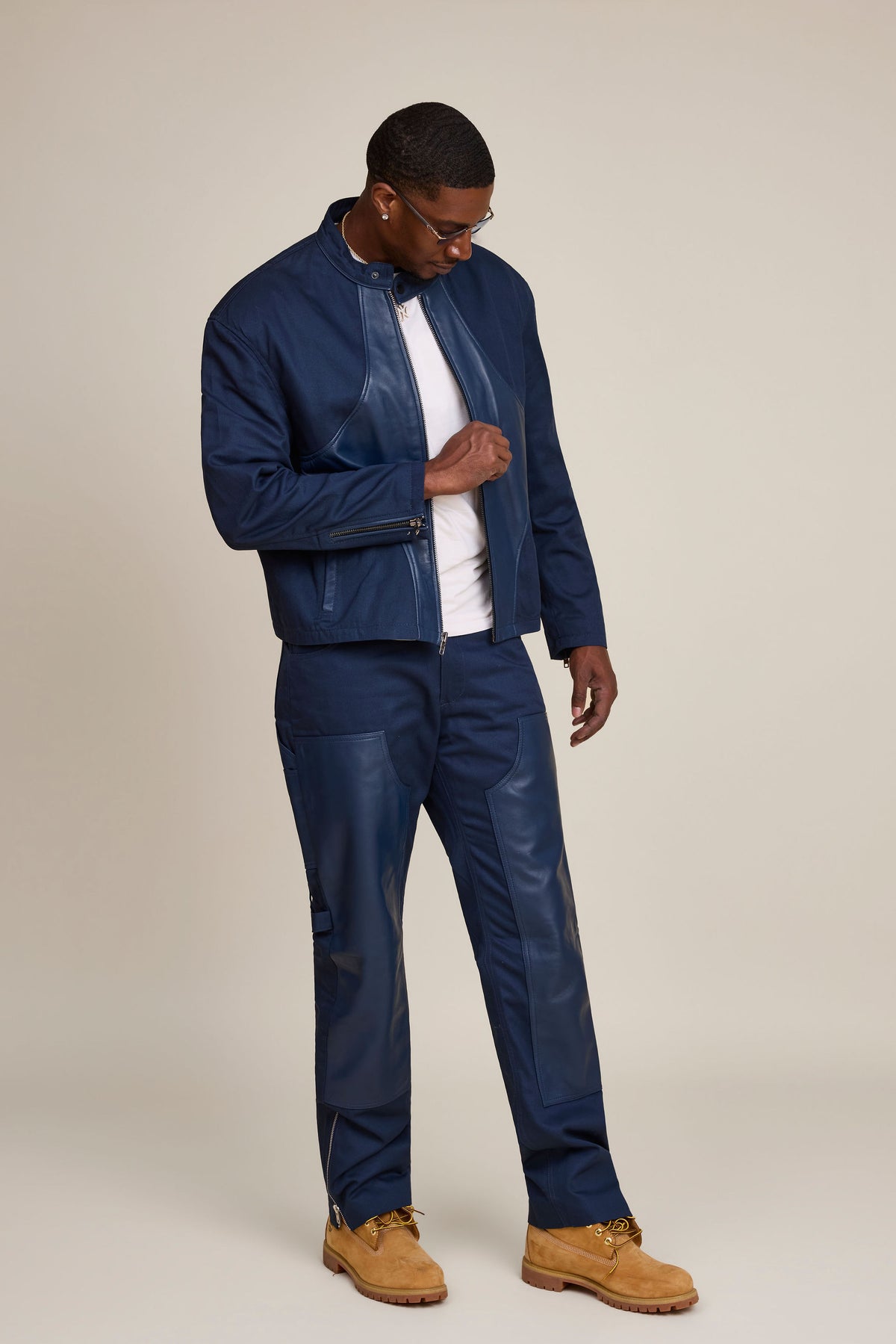 Men's Moto Set — Cotton Twill & Leather [Navy/Navy]