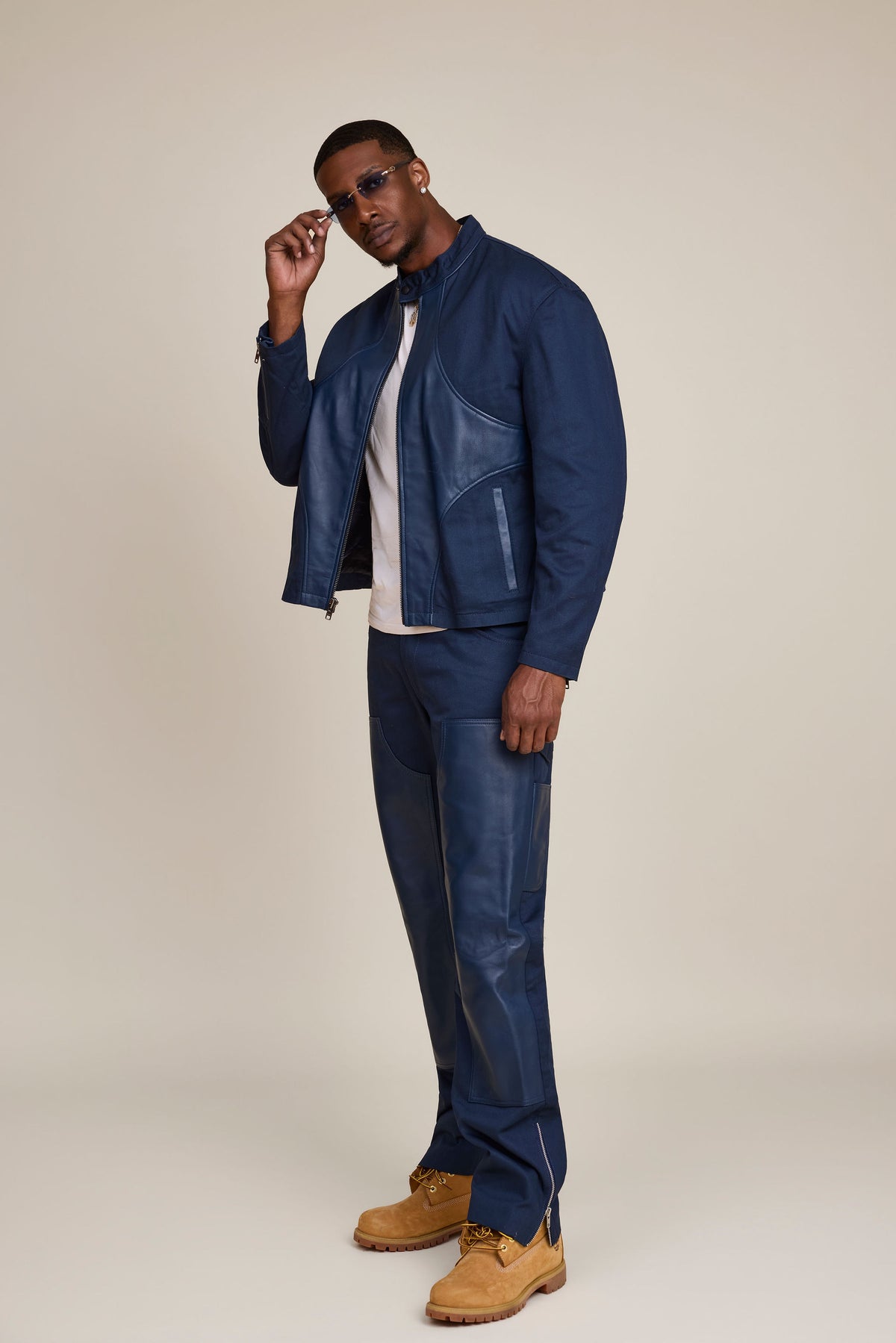 Men's Moto Set — Cotton Twill & Leather [Navy/Navy]