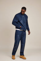 Men's Moto Set — Cotton Twill & Leather [Navy/Navy]