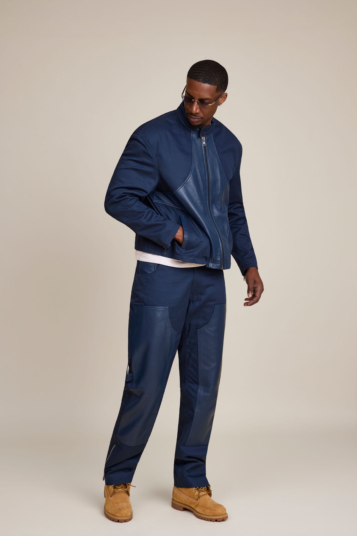 Men's Moto Set — Cotton Twill & Leather [Navy/Navy]