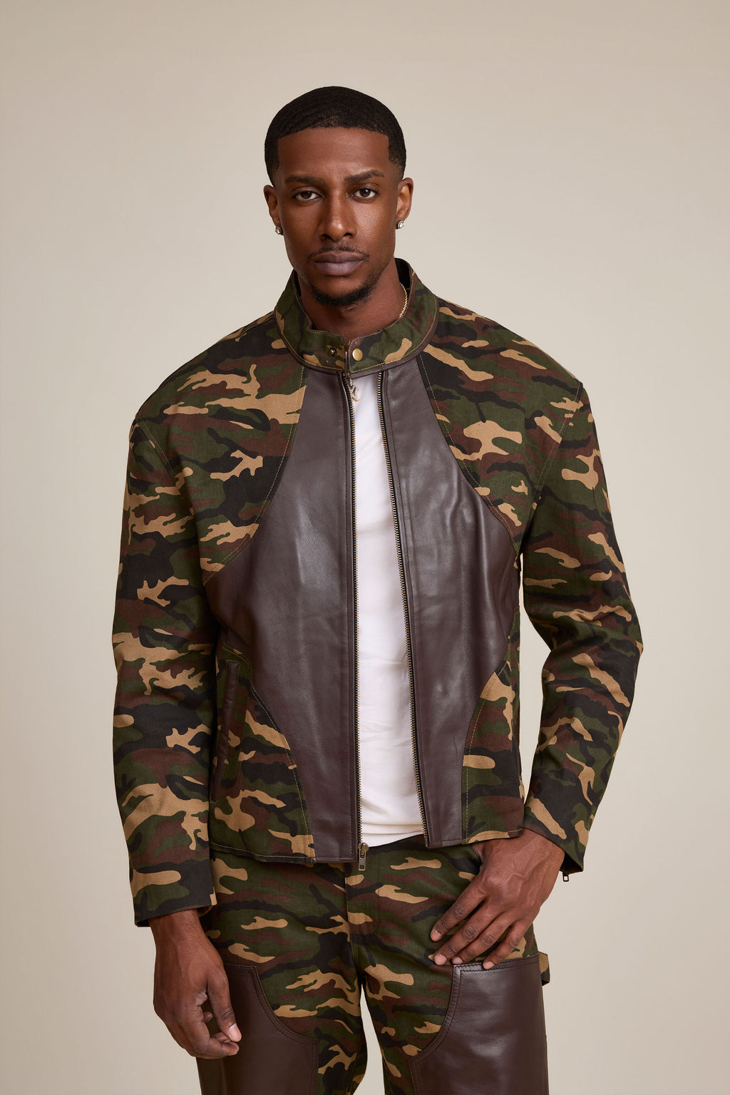 Men's Moto Set — Cotton Twill & Leather [Camo/Chocolate]