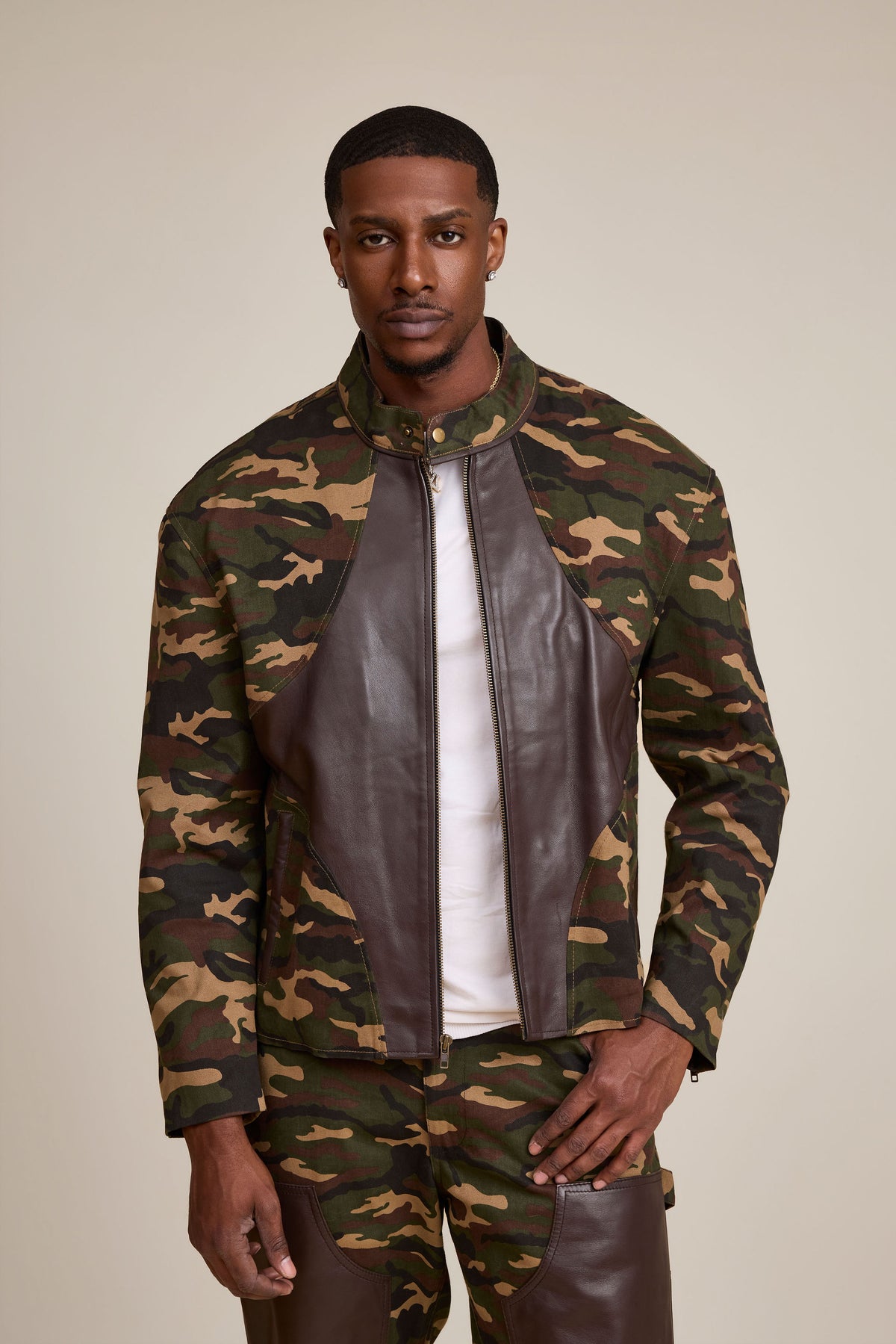 Men's Moto Set — Cotton Twill & Leather [Camo/Chocolate]