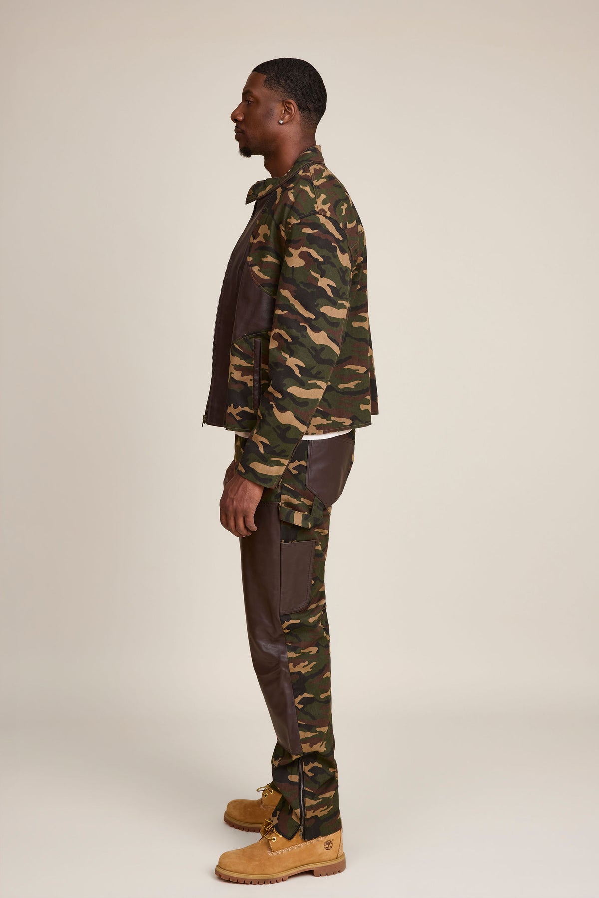 Men's Moto Set — Cotton Twill & Leather [Camo/Chocolate]