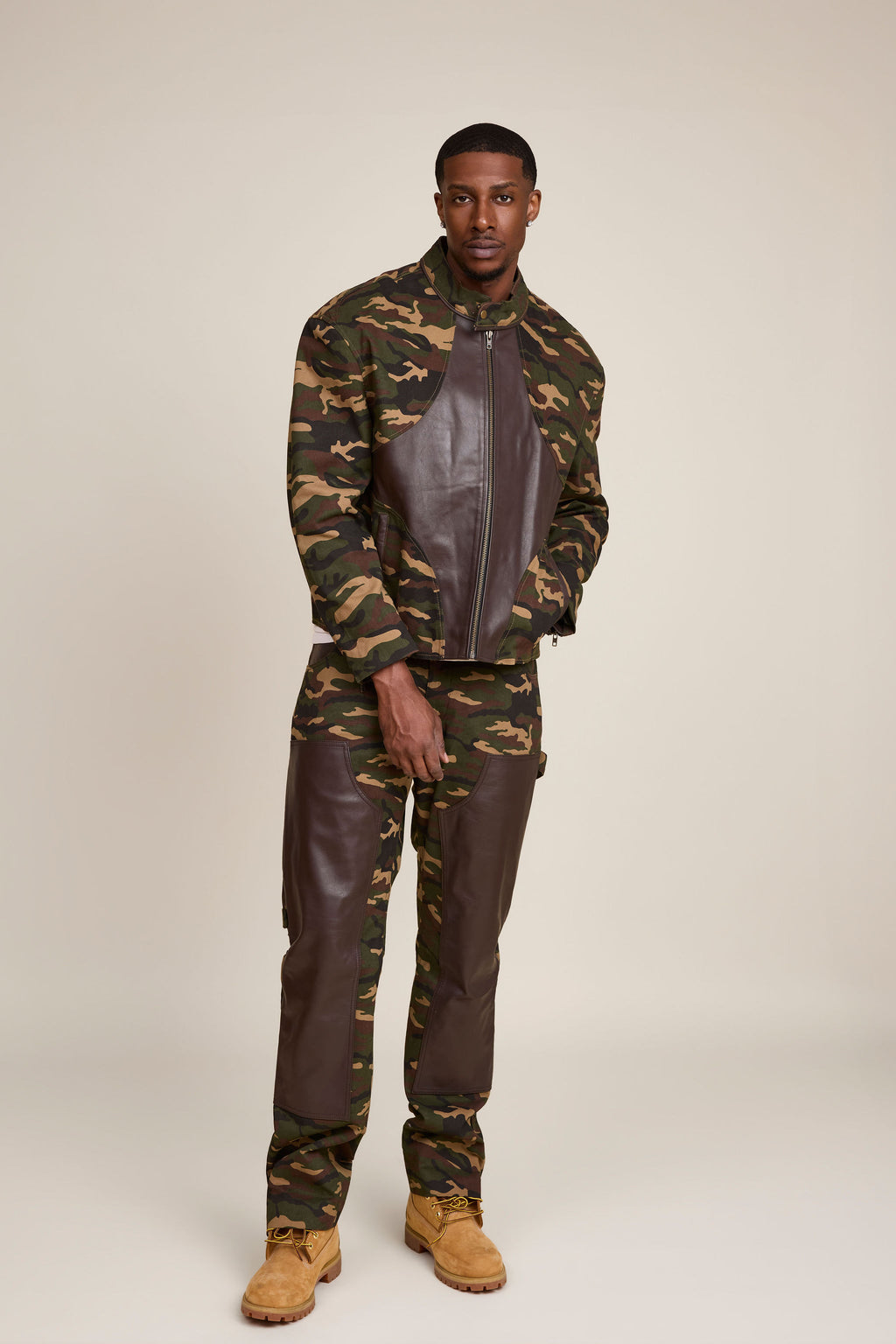 Men's Moto Set — Cotton Twill & Leather [Camo/Chocolate]