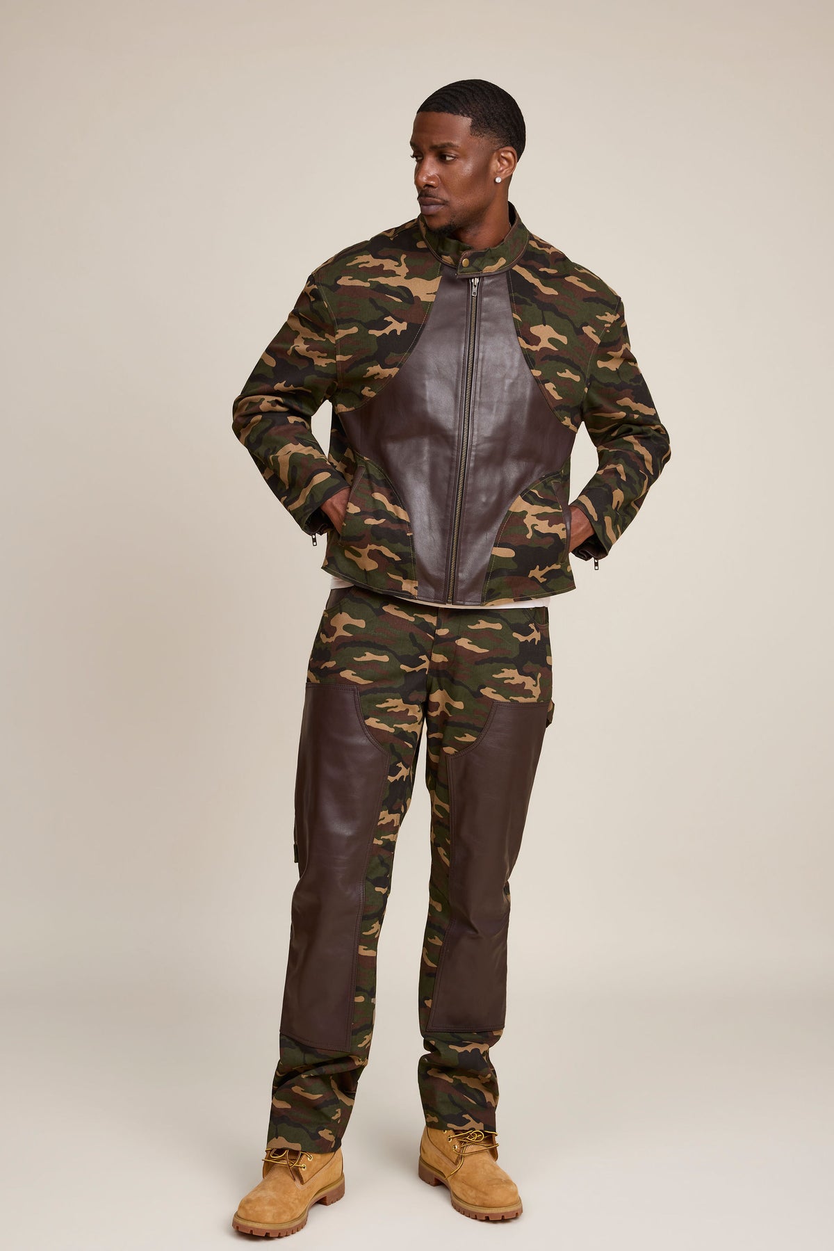 Men's Moto Set — Cotton Twill & Leather [Camo/Chocolate]