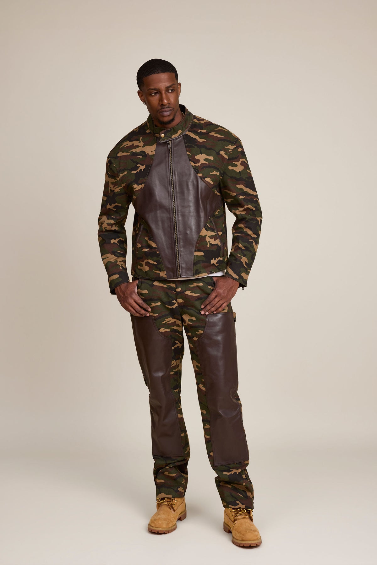 Men's Moto Set — Cotton Twill & Leather [Camo/Chocolate]