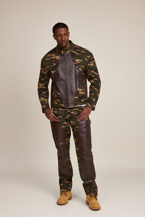 Men's Moto Set — Cotton Twill & Leather [Camo/Chocolate]