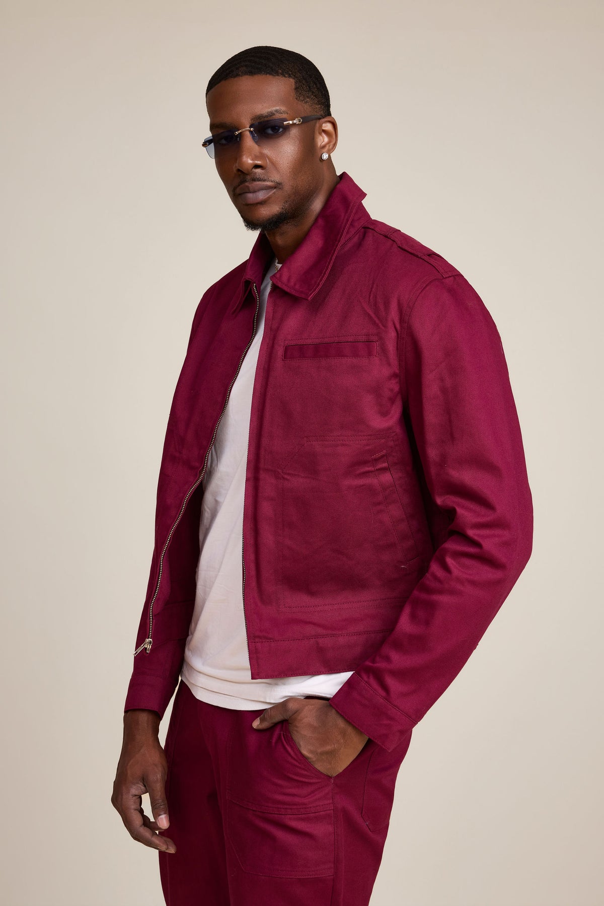 Men's Rowdy Crop Jacket And Pant Set [Burgundy]