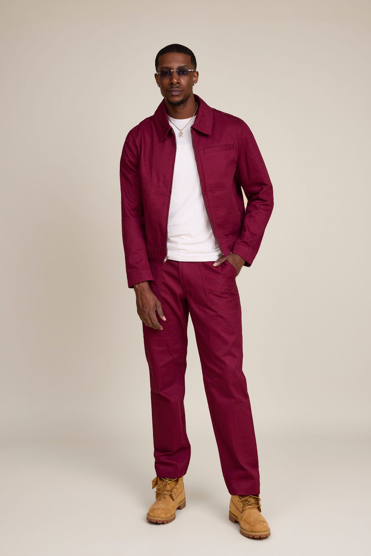 Men's Rowdy Crop Jacket And Pant Set [Burgundy]