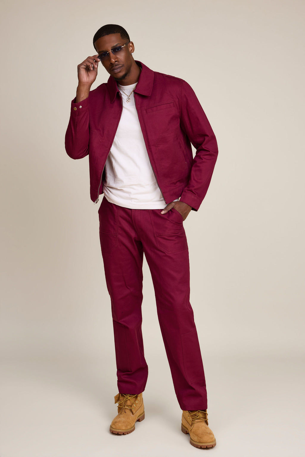 Men's Rowdy Crop Jacket And Pant Set [Burgundy]