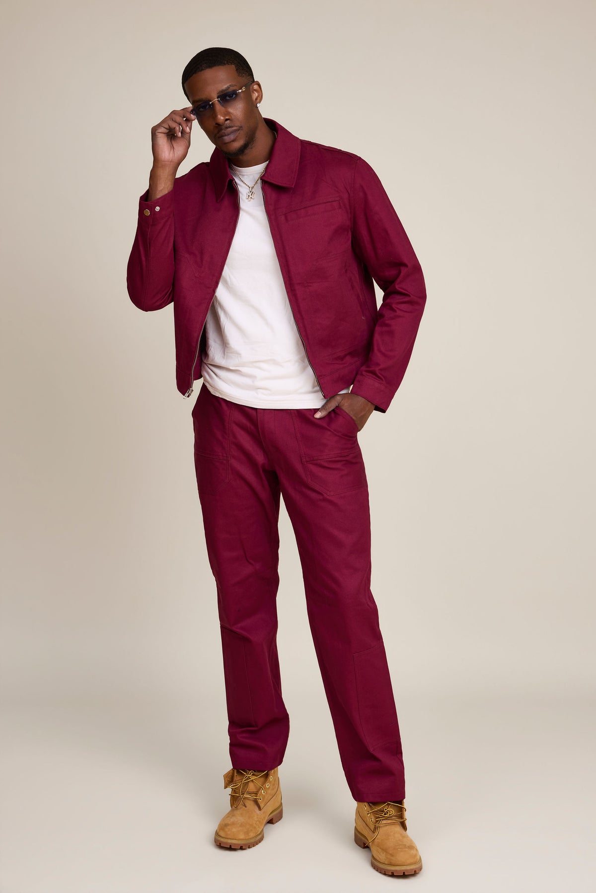 Men's Rowdy Crop Jacket And Pant Set [Burgundy]