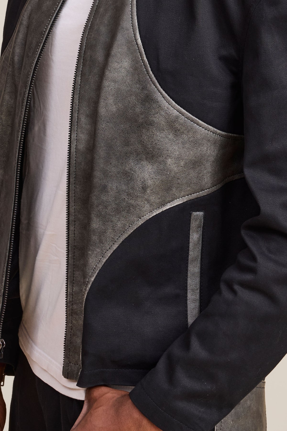 Men's Moto Set — Cotton Twill & Leather [Black/Distressed Grey]
