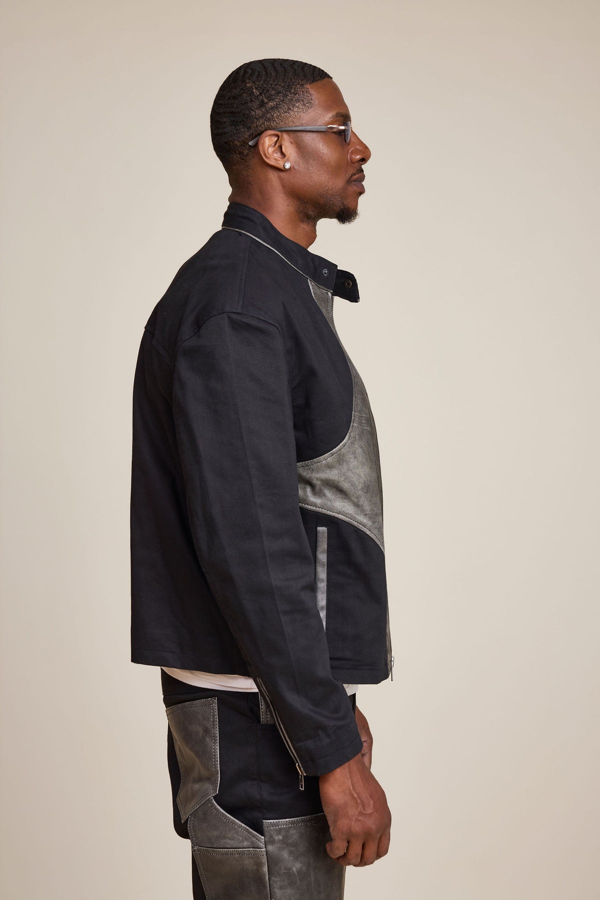 Men's Moto Set — Cotton Twill & Leather [Black/Distressed Grey]