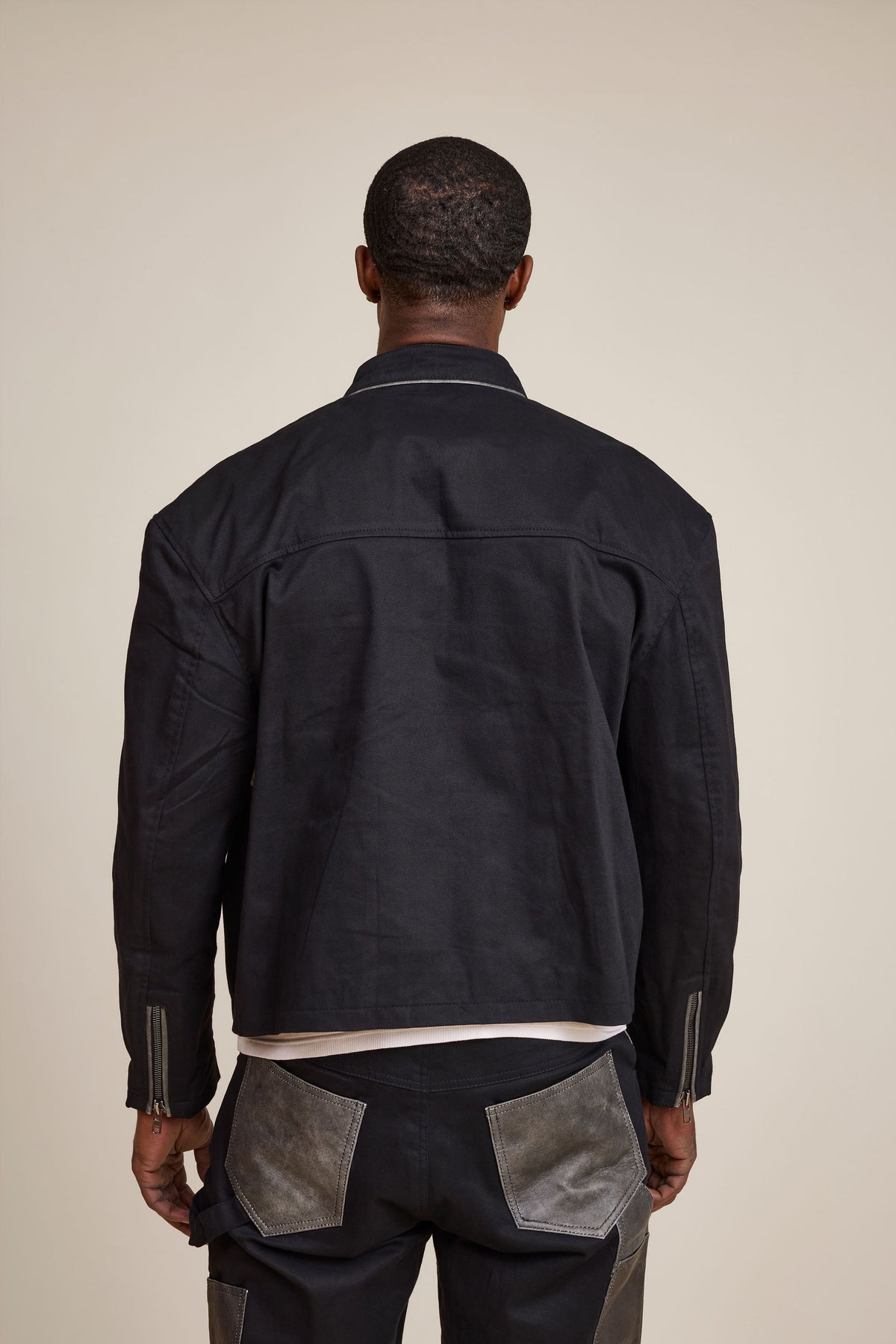 Men's Moto Set — Cotton Twill & Leather [Black/Distressed Grey]