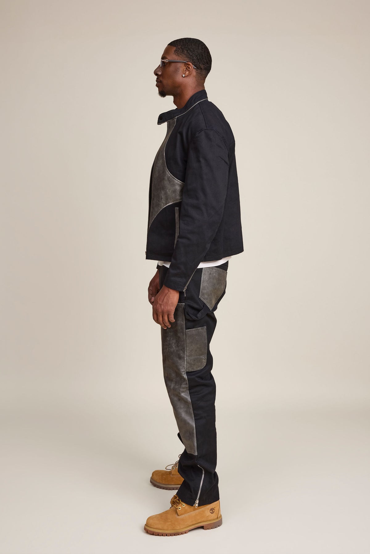 Men's Moto Set — Cotton Twill & Leather [Black/Distressed Grey]