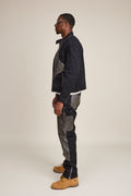 Men's Moto Set — Cotton Twill & Leather [Black/Distressed Grey]