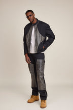 Men's Moto Set — Cotton Twill & Leather [Black/Distressed Grey]