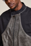 Men's Moto Set — Cotton Twill & Leather [Black/Distressed Grey]