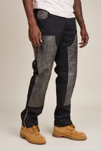 Men's Cotton & Leather Carpenter Pants [Black/Grey]