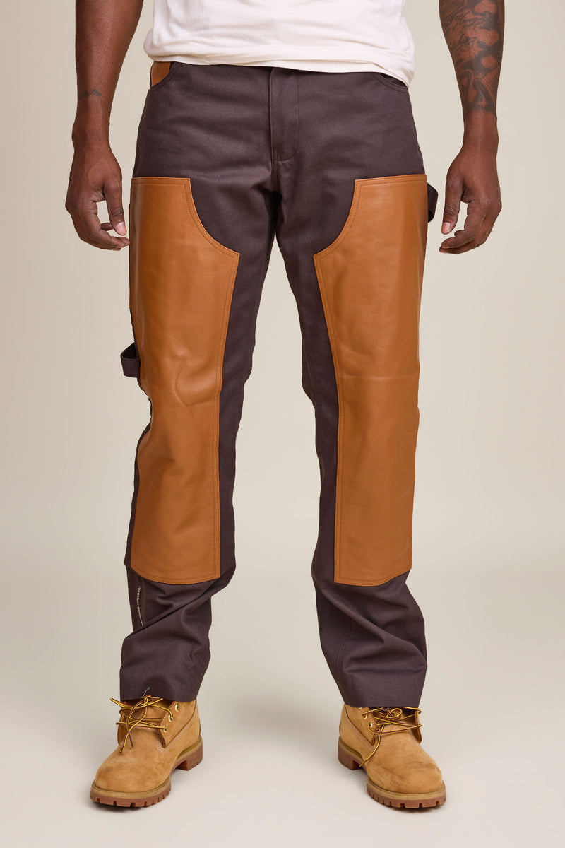 Men's Cotton & Leather Carpenter Pants [Brown/Saddle]